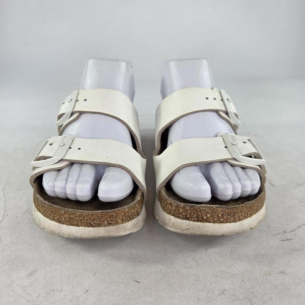 Birkenstock Arizona Soft Footbed Sandals Size 36 White Leather Buckle Slide - Picture 2 of 11
